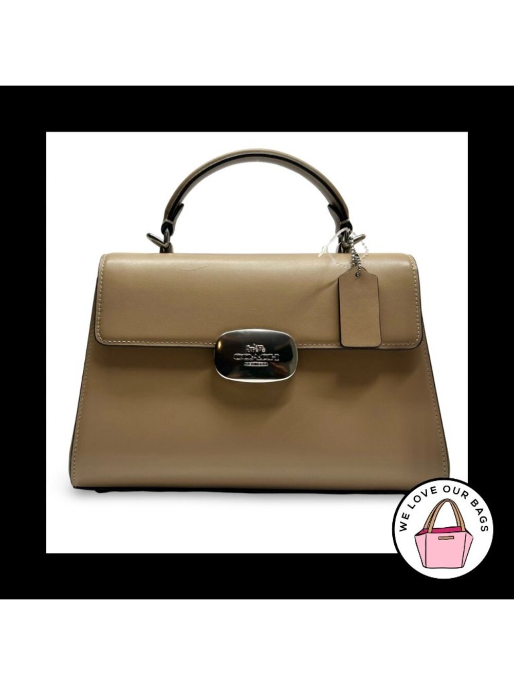 New COACH ELIZA Top Handle Bag Taupe Sand Tan Smooth Leather CP006